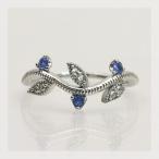 ブルーサファイア ドロップリーフライン”リング 誕生石 9月 PT900 K18 K10対応