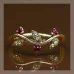 ルビー ドロップリーフライン”リング 誕生石 7月 PT900 K18 K10対応