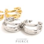 Yahoo! Yahoo!ショッピング(ヤフー ショッピング)ピアス トリニティライン C型 3連風 メタル サークル フープ バックキャッチ レディース 女性用 お揃い ペア 艶あり イヤアクセ メール便送料無料