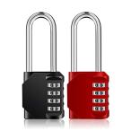 ダイヤル錠 南京錠 ダイヤル 長い 4桁 南京錠 学校 ロッカー 企業 倉庫 (ブラック レッド)