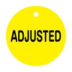 緑十字　バルブ開閉札　ＡＤＪＵＳＴＥＤ（黄）　特１５−１３８　５０ｍｍΦ　両面表示　ＰＥＴ