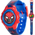 Marvel Spider-Man Kids Flashing Light-Up LCD Watch - Digital Time Display, Red ＆ Blue Printed Plastic Strap, Interactive Button for Flashing Dial Lig