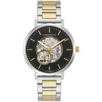 Caravelle by Bulova メンズドレス自動巻き腕時計、ステンレススチール、オープンアパーチャー、41mm, ツートーンゴールド。, ツートーン/ブラックの文字盤。