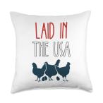 Laid In The USA Patriotic Chicken Farmer Throw Pillow