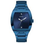 GUESS メンズ トノー型 クォーツ腕時計 43mm ステンレスブレスレット ブルーサンレイダイヤル ダイヤモンドマーカー2石