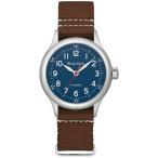 Bulova メンズ Military A11 96A282 ステンレススチール 3針 ハック機能 自動巻き ブラウンレザー ブルーダイヤル 腕時計