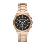Michael Kors Lennox メンズ クロノグラフ ベージュゴールドステンレスブレスレット ブラックダイヤル ウォッチ MK9119 41mm ミネラルクリスタル