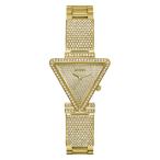 GUESS ゴールド調クリスタルトライアングルアナログ腕時計, ゴールド, one, クラシック