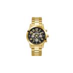 GUESS メンズ 44mm 腕時計 - ゴールドトーンブレスレット ブラックダイヤル ゴールドトーンケース, ゴールド, クラシック