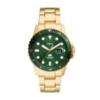 Fossil メンズ ブルークォーツ ステンレススチール 3針 腕時計、カラー:ゴールド/グリーンテーパー(モデル:FS6030), ゴールド/グリーンテーパー。, One Size, フ