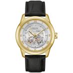 Bulova クラシック サットン 自動巻き腕時計 97A187 42mm 21石 ゴールドステンレス ブラックレザー スケルトンバック