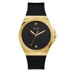 GUESS BR GLD CS W/BR GLD TR/SUN BLK DMND DL/BLK SMTH SILICONE STRP