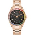 Bulova メンズ Crystal Phantom 3針 腕時計 ローズゴールドトーン レインボークリスタルベゼル ブラックダイヤル パヴェ 97A180