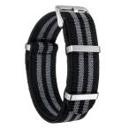 HARFINGTON (ハーフィントン) 伸縮性ナイロン腕時計バンド 20mm ワンピース フレンチウォッチストラップ 防水 交換用腕時計ストラップ シルバーバックル付き 男