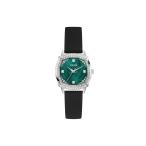 Guess LIV Women's Watch with Cubic Zirconia, Black Silicone Strap, Mineral Glass, Green Dial, 3 Bar, Case Diameter: 32 mm, GW0932L1