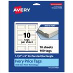 Avery печать возможный дыра прямоугольный цена бирка, Sure feed технология,1-1/2 дюймовый x 3 дюймовый, коврик слоновая кость карта stock, край . печать, Laser / чернила 