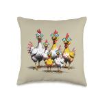 Funny Crazy Chicken Accessories Cartoon Hen Farm Animals Throw Pillow