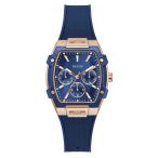 GUESS Rose Gold-Tone and Blue Silicone Multifunction Watch