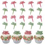 DecoPac ホリデータイディングカップケーキトッパー、24個のクリスマスケーキデコレーション、メリークリスマス、ハッピーホリデー、食品安全-24パック