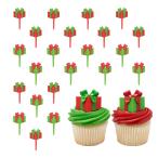 DecoPac ホリデーギフト カップケーキトッパー、24個のクリスマスケーキデコレーション、レッド＆グリーン、食品安全- 24パック