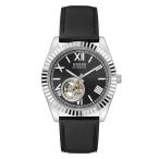 GUESS Silver-Tone Analog Leather Watch