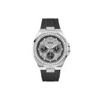 Guess Empire GW1002G1 Men's Quartz Analogue Stainless Steel Watch 46 mm Silicone Strap Silver 5 Bar Black Dial Date Display