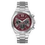 GUESS Silver-Tone and Maroon Multifunction Watch