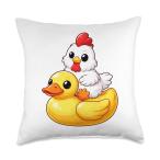 Cute Chicken Sitting On A Rubber Duck Throw Pillow