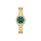 Guess Ladies Mini Luna Watch GW0841L9 30mm Stainless Steel Green Blue Dial Quartz Mineral Glass 3ATM Cubic Zirconia Gold Link Bracelet 14mm