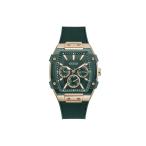 Guess Mens Phoenix Watch GW0956G2 43mm Stainless Steel Gold Black Square Case Quartz Mineral Glass Hardened 5ATM Silicone Strap