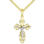 ショッピングfk07 【並行輸入品】ソリッド14 K 2つトーンゴールドイースタンオーソドックスクロス保存と保護十字架ペンダントwithキューバチェーンネックレス S