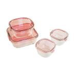 イワキ PS-PRN-4P1 パック&レンジ 角型 4点セット ピンク 耐熱ガラス 保存容器 iwaki