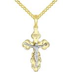 ショッピングfk07 【並行輸入品】ソリッド14 K 2つトーンゴールドイースタンオーソドックスクロス保存と保護十字架ペンダントwithキューバチェーンネックレス　