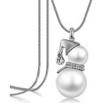 Timesuper Cute Snowman Pendant Long Necklace for Women Pearl Jewelry Silver 並行輸入品
