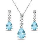 【並行輸入品】スターリングシルバー 本物または合成ジェムストーン & ホワイトトパーズ ペアカット ティアドロップ ダングルスタッドイヤリング&