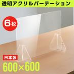 6枚組 日本製 透明アクリルパーテーション W600ｘH600mm 板厚3mm パーティーション 特大足付 仕切り板 衝立 クラスター拡大防止（fpc-6060-6set）