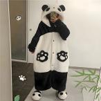 バスローブ レディース もこもこ 厚手 冬 裏起毛 アニメ カップル パンダ パジャマ フーデッド ルームウェア タオル地 2点セット 大きいサイズ ふわふわ 部屋着
