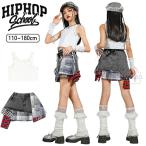 キッズ ダンス 衣装 スカート セットアップ 女の子 ヒップホップ 韓国 K-POP デニム チェック柄 ステージ衣装 白 トップス へそ出し ダンス衣装 キッズ おしゃれ