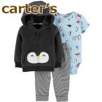 ショッピングカーターズ 9M(75cm),カーターズ Carter's 正規品 ,フリース パーカー 半袖ボディスーツ,パンツ,ペンギン,男の子,防寒着 セット