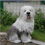 置物 彫像 座っているオールドイングリッシュシープドッグの像
