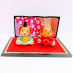 ガラス細工　ダックス雛人形セット（L)　台、びょうぶ付　ミニチュア　雑貨　置物　小物　犬