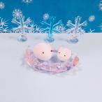 ガラス細工　雪うさぎカゴペア（ピンク）ミニチュア　雑貨　置物　小物