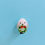 ガラス細工　シマエナガマグネット（灰）リース　ミニチュア　雑貨　小物　クリスマス