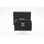 ★３日以内返品可★ CHANEL シャネル AP4180 ラムスキン マトラッセ ブラック L字ファスナーカードケース