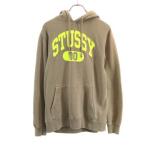 ステューシー 00s プリント スウェットパーカー S カーキ STUSSY ロゴ メンズ 古着 200805