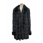 レディース 毛皮 ハーフコート  SIZE フリー チェック グリーン やや傷や汚れあり