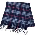 BURBERRY LONDON バーバリーロンドン マフラー カシミア100％ ネイビー×レッド やや傷や汚れあり