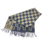 ショッピングフェンディ $$ FENDI フェンディ ズッカ柄マフラー ボックスチェック  ブラウン×ネイビー やや傷や汚れあり
