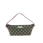 GUCCI Gucci женский ручная сумочка косметичка GG парусина 0391103 бежевый / красный немного царапина . загрязнения есть 