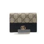 ショッピングＧＧキャンバス 〇〇 GUCCI グッチ GGマーモント GGスプリーム ミニウォレット 二つ折り財布 658610 ベージュ x 財布 やや傷や汚れあり